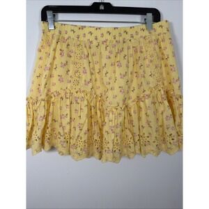 Aeropostale Elastic Waist Pull On Mini Flare Skirt Large NWT Yellow Pink Floral